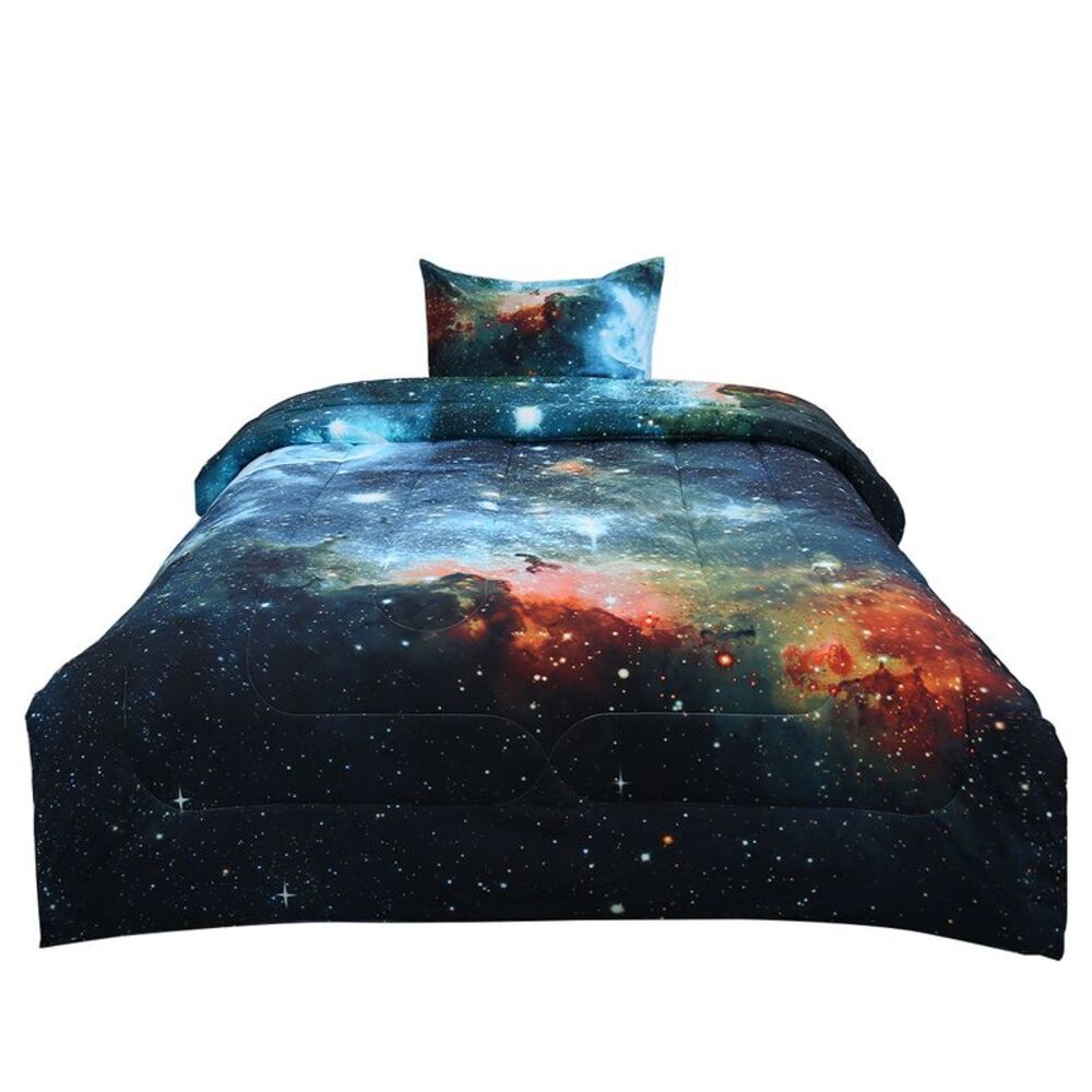 2pcs Twin Comforter Sets Galaxies Themed Reversible Alternative Quilted Duvet